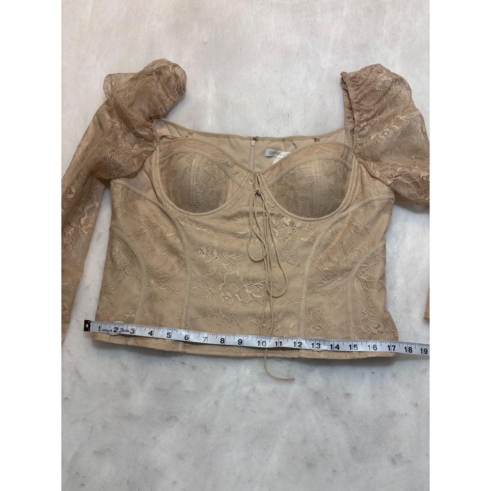 Chelsea & Violet Lace Corset Top Tan Beige Puff Sleeve Bustier Size 12 NEW - Picture 10 of 14